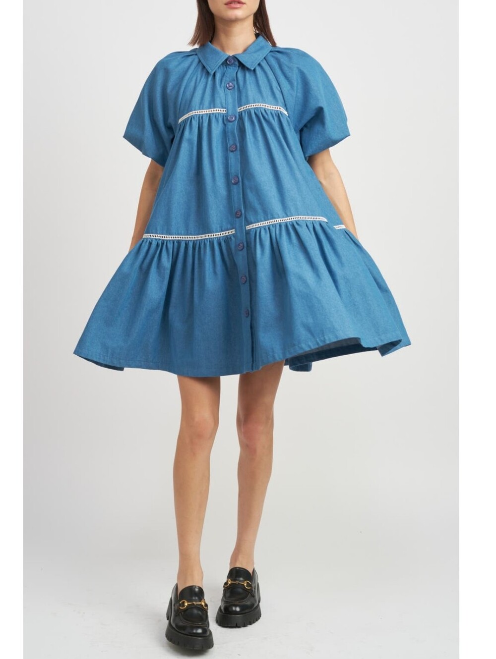 En Saison Tara Tiered Cotton Trapeze Shirtdress – NWT – Blue Size S